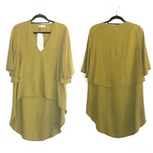 ZARA TRF Lime Green Drapery Blouse Top Tunic
